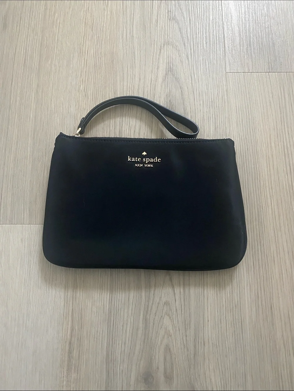 kate spade Black Wristlet Clutch with Gold Logo